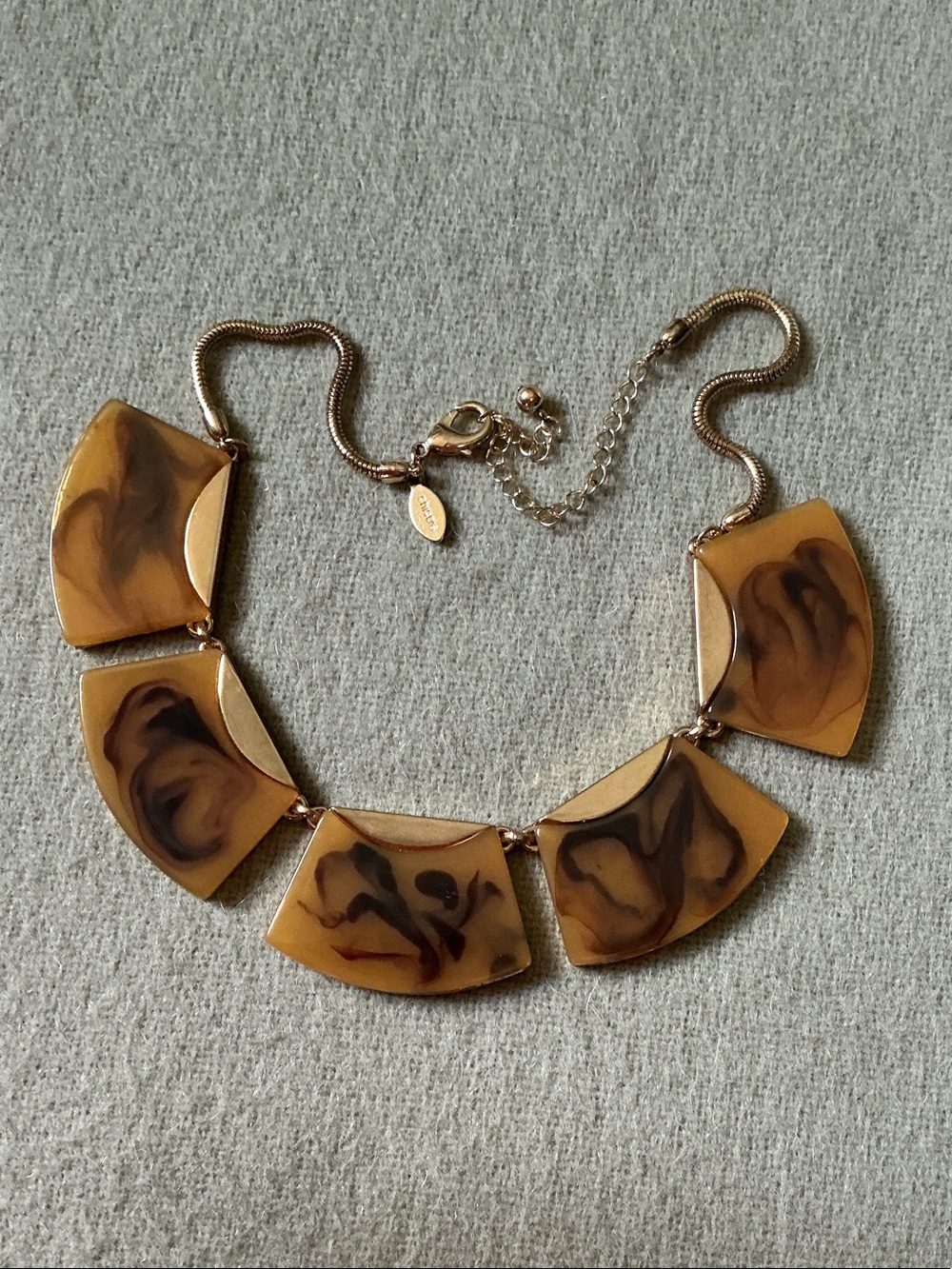 Chico's Gold-Tone Necklace with Tan and Brown Marbled Panels